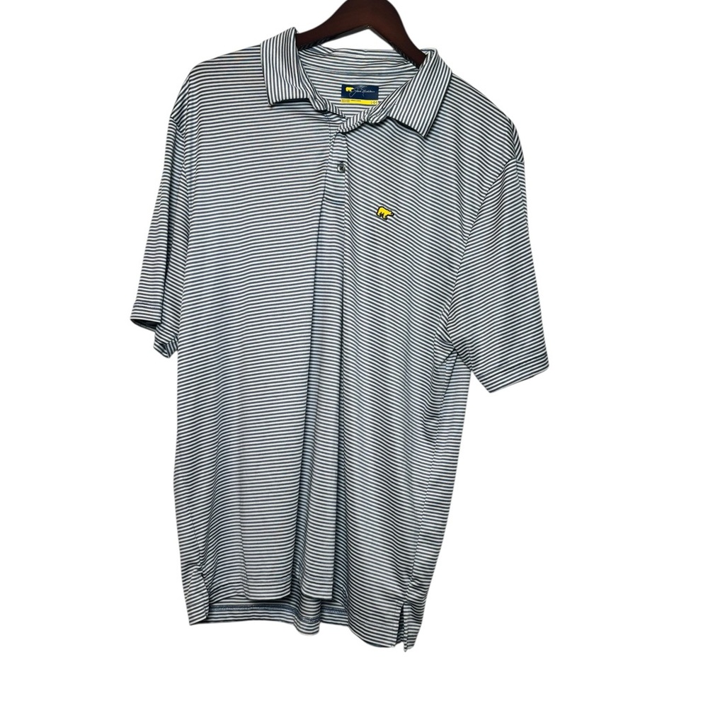 Jack Nicklaus Men Size Large Caviar Blue& White Stripes Golf Polo Shirt